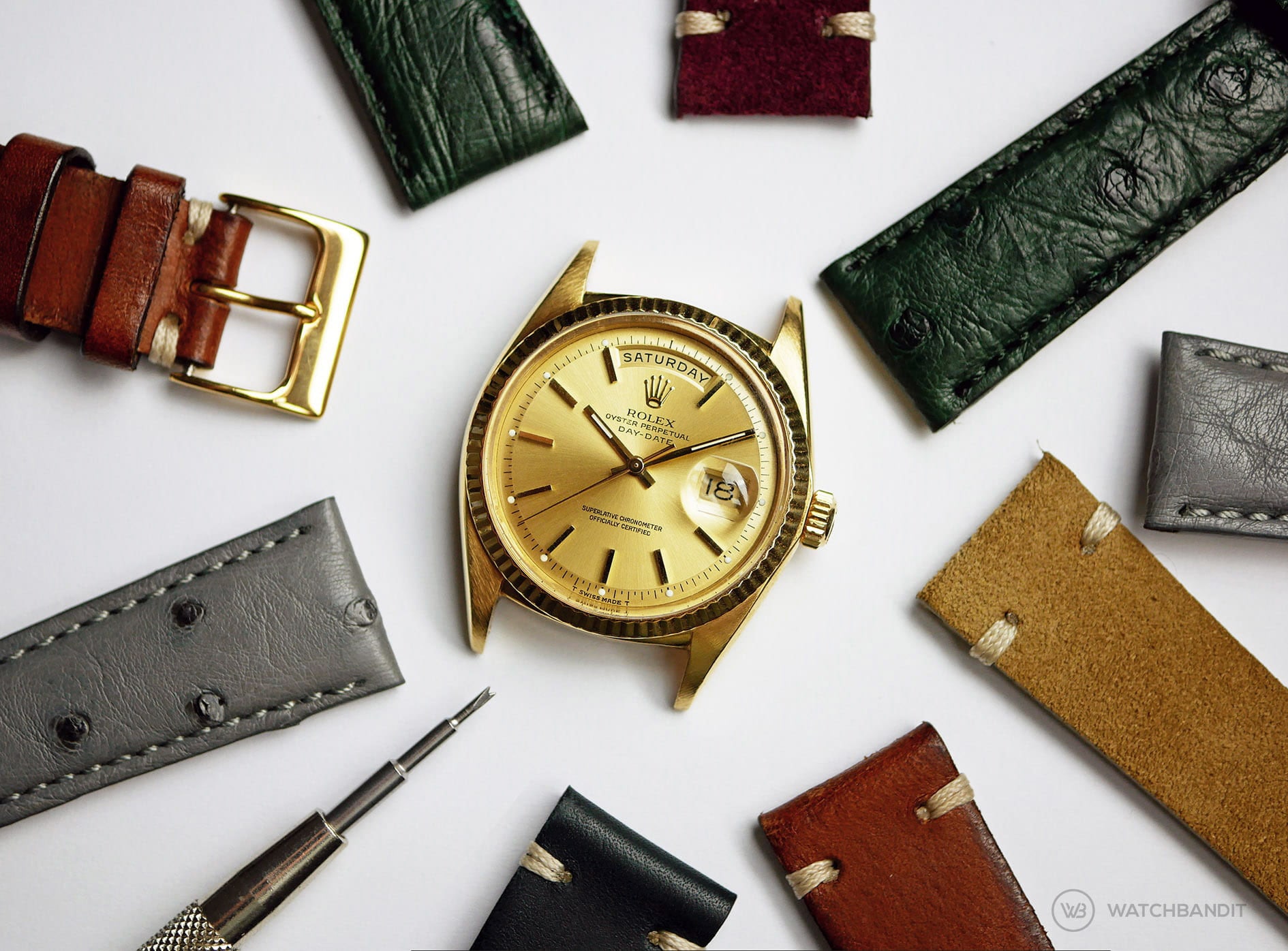 gold rolex leather strap