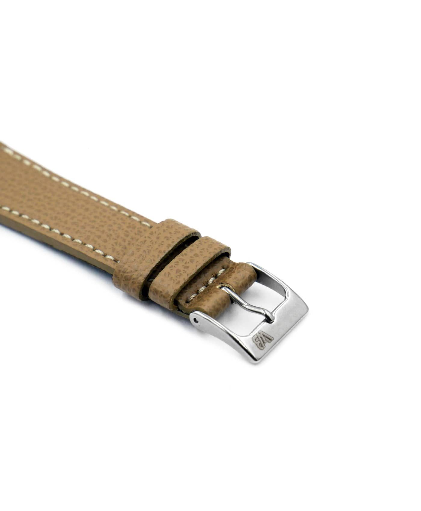 Textured calfskin leather watch strap beige side watchbandit