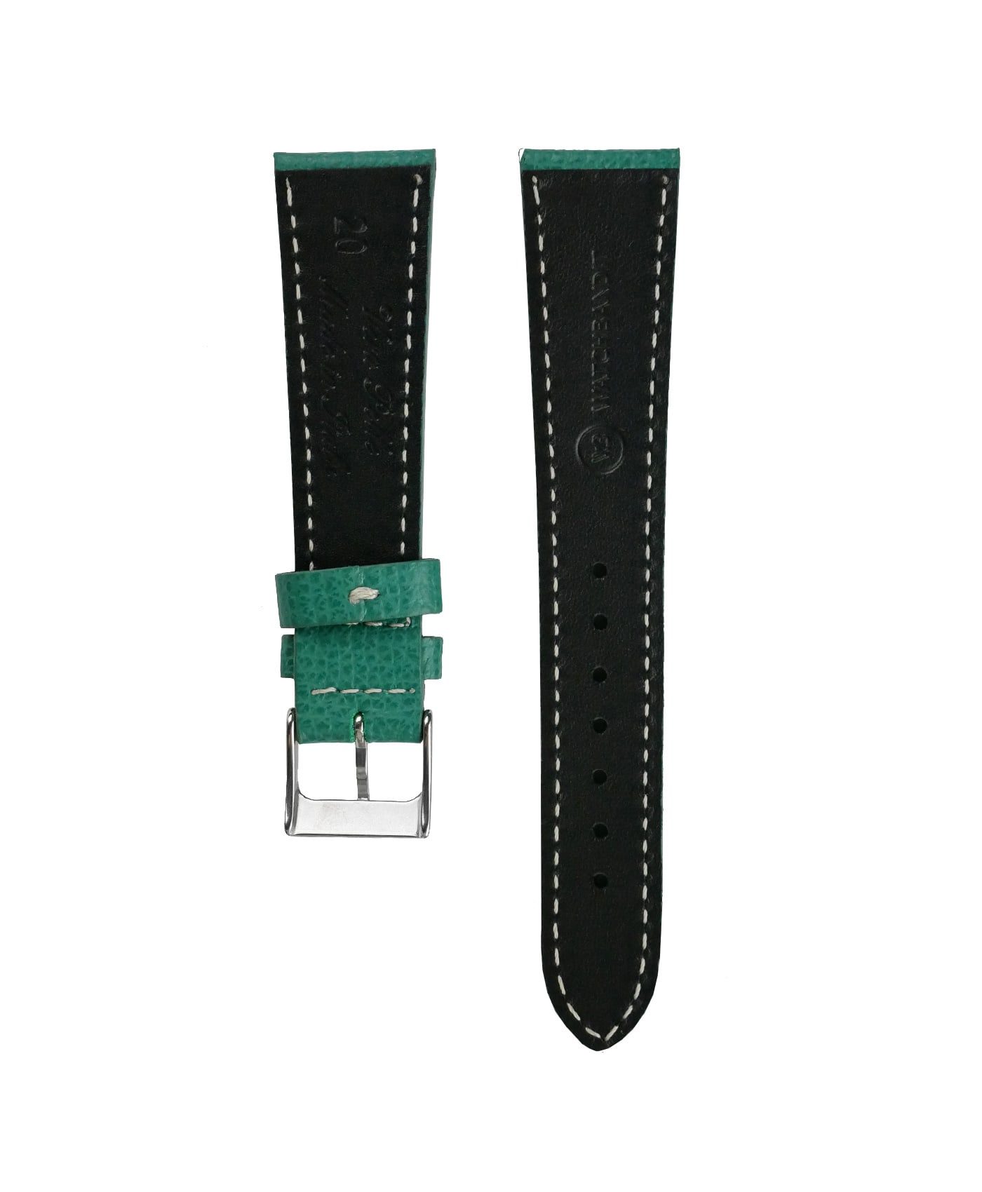 Textured calfskin leather watch strap petrol green back watchbandit