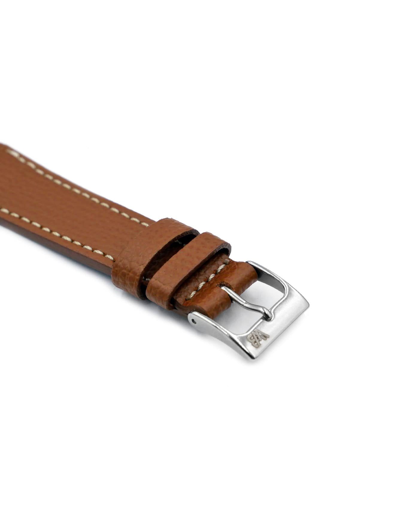 Textured calfskin leather watch strap tanned light brown side watchbandit