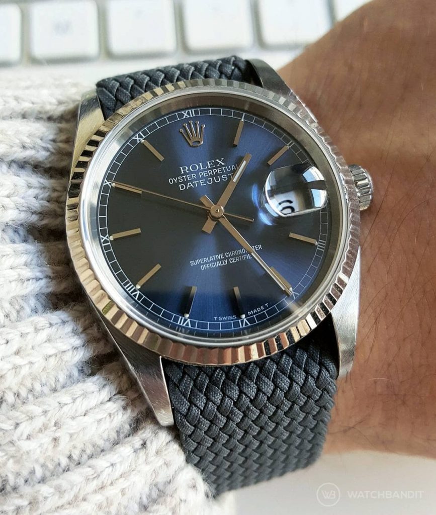 Rolex Datejust 36 on dark grey Perlon strap by WB Original