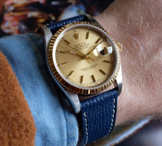 Rolex Datejust 36 ref. 16233 on blue Textured Calfskin leather strap by WB Original