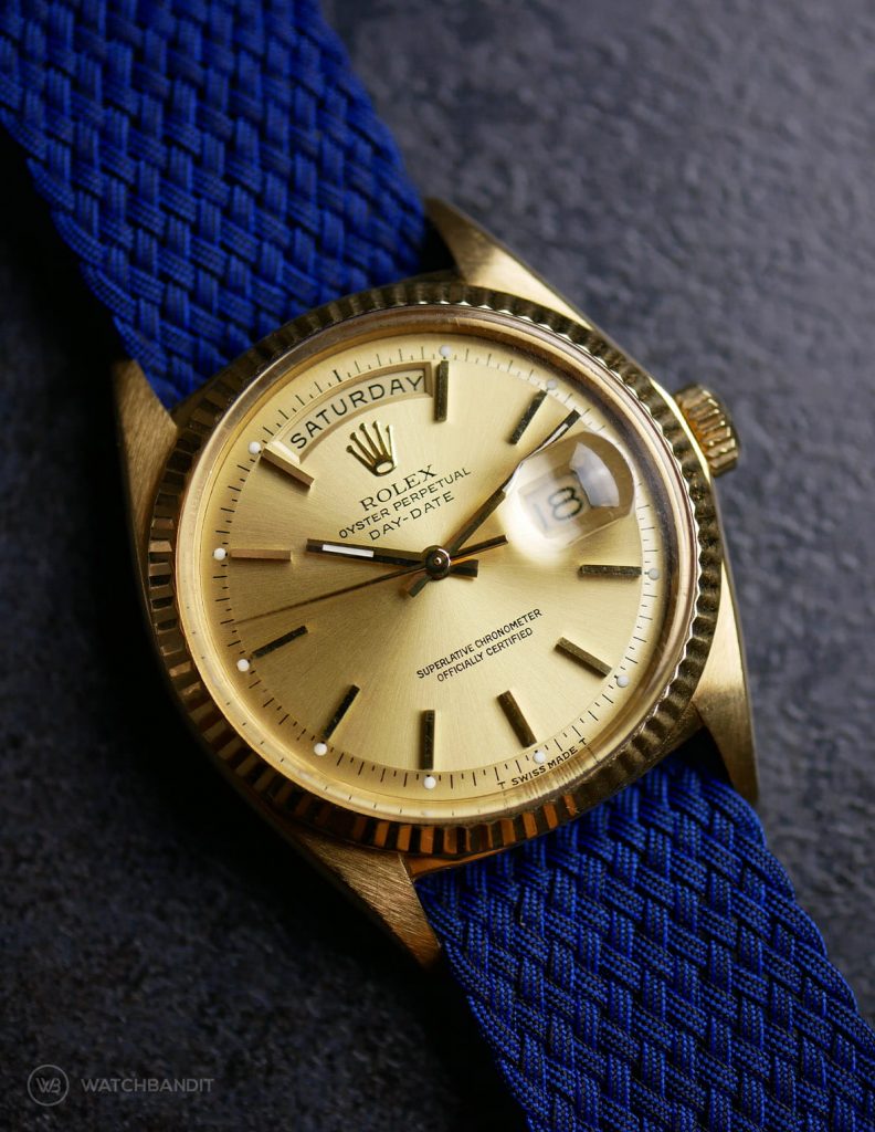 Rolex Day-Date on blue WB Original perlon strap