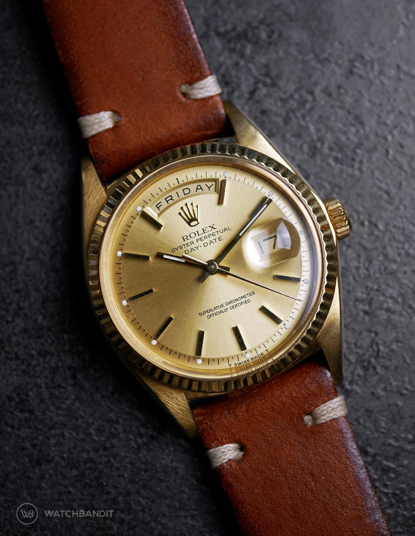 Rolex Day-Date on brown vintage leather strap by WB Original