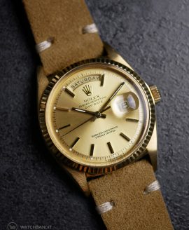 Rolex Day-Date on Watchbandit beige vintage suede leather strap