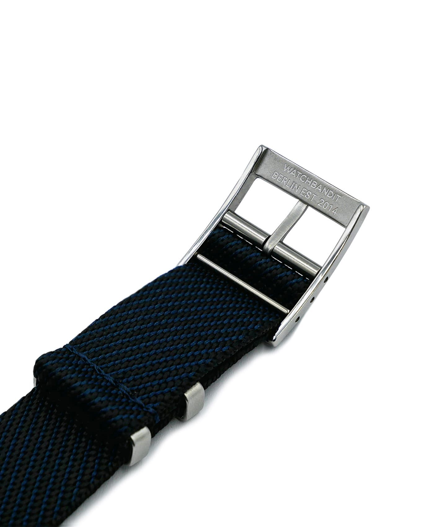 Adjustable NATO strap dark blue black engraved buckle