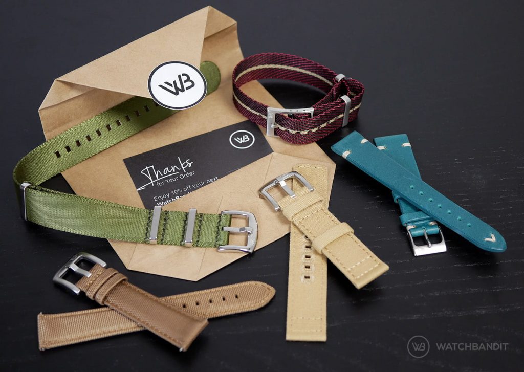 Watchbandit packaging and watch straps
