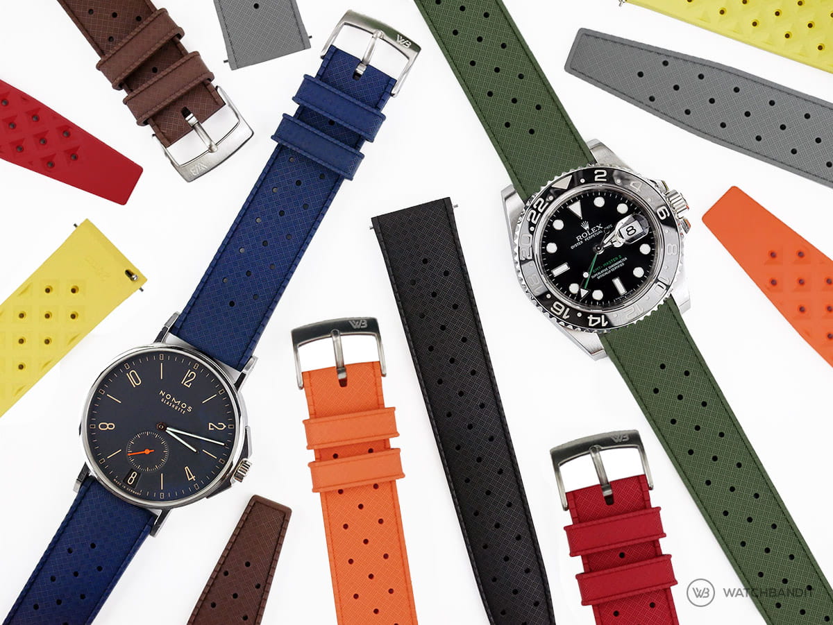 WatchBandit Original Tropical Style Rubber Watch Straps Band on NOMOS Ahoi and Rolex GMT