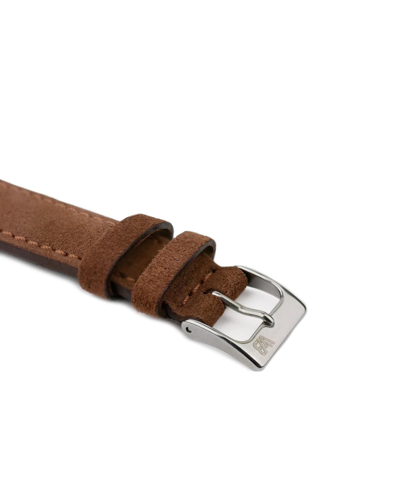 Suede leather strap with side seam_brown_side buckle