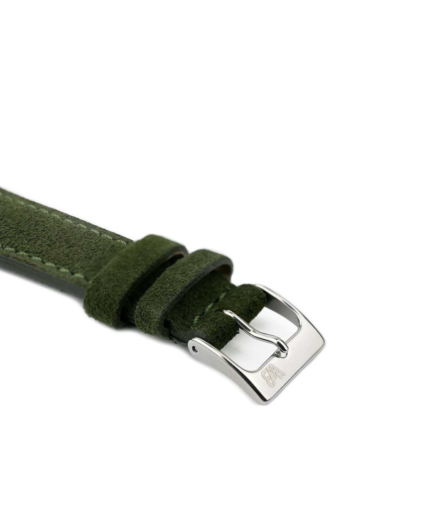 Suede leather strap with side seam_green_side buckle