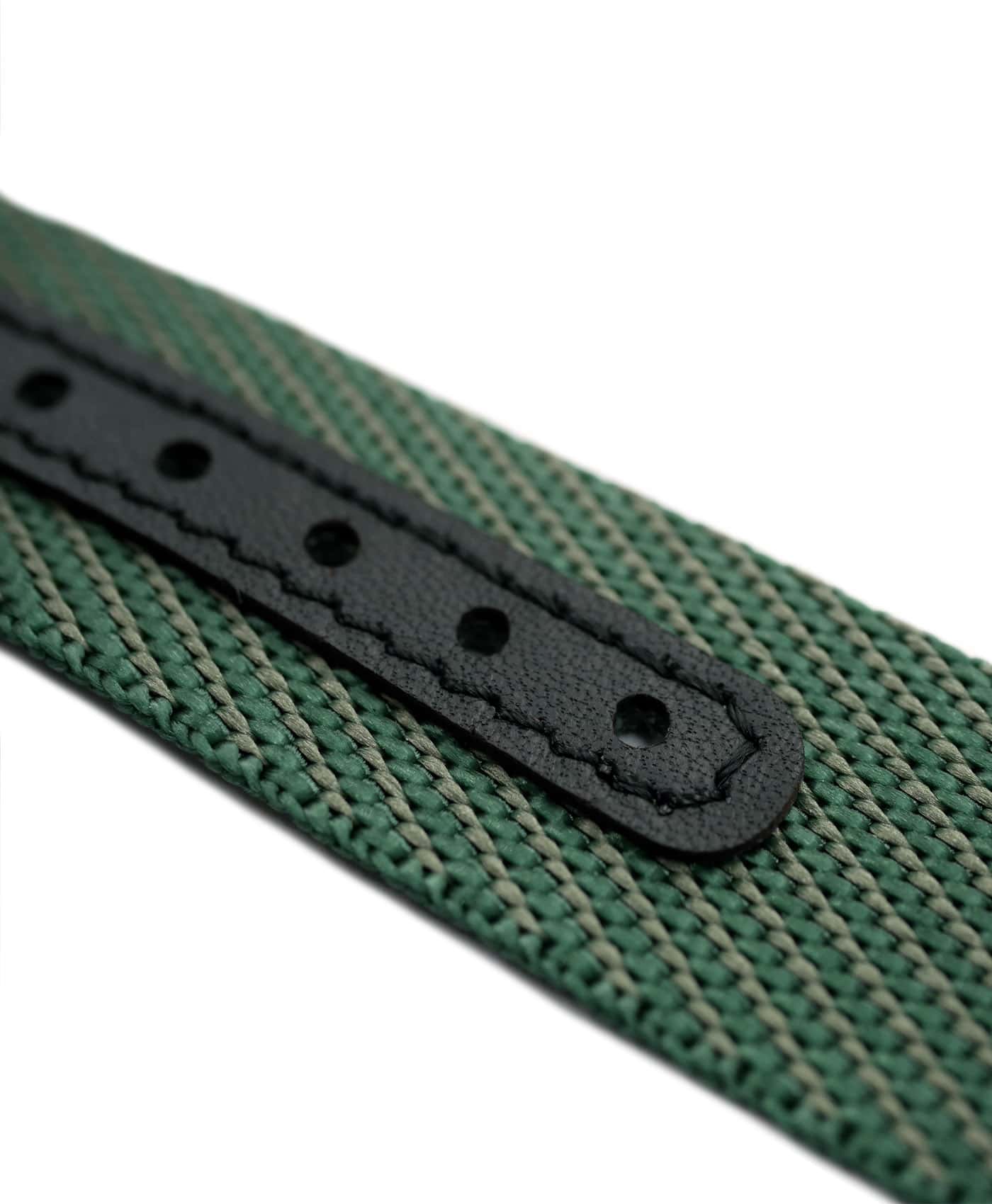 Premium Adjustable Single-Pass Nato Strap_Green_leather reinforced_macro