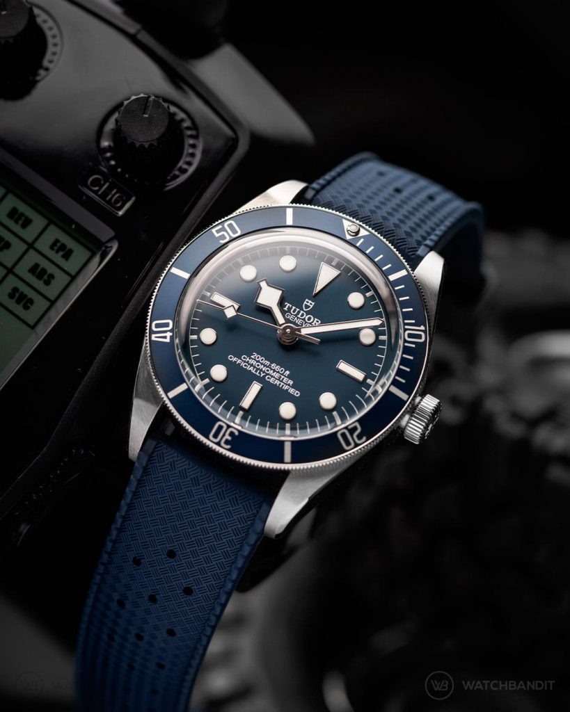 Blue Tropical style Rubber strap on Tudor Black Bay Fifty-Eight Blue