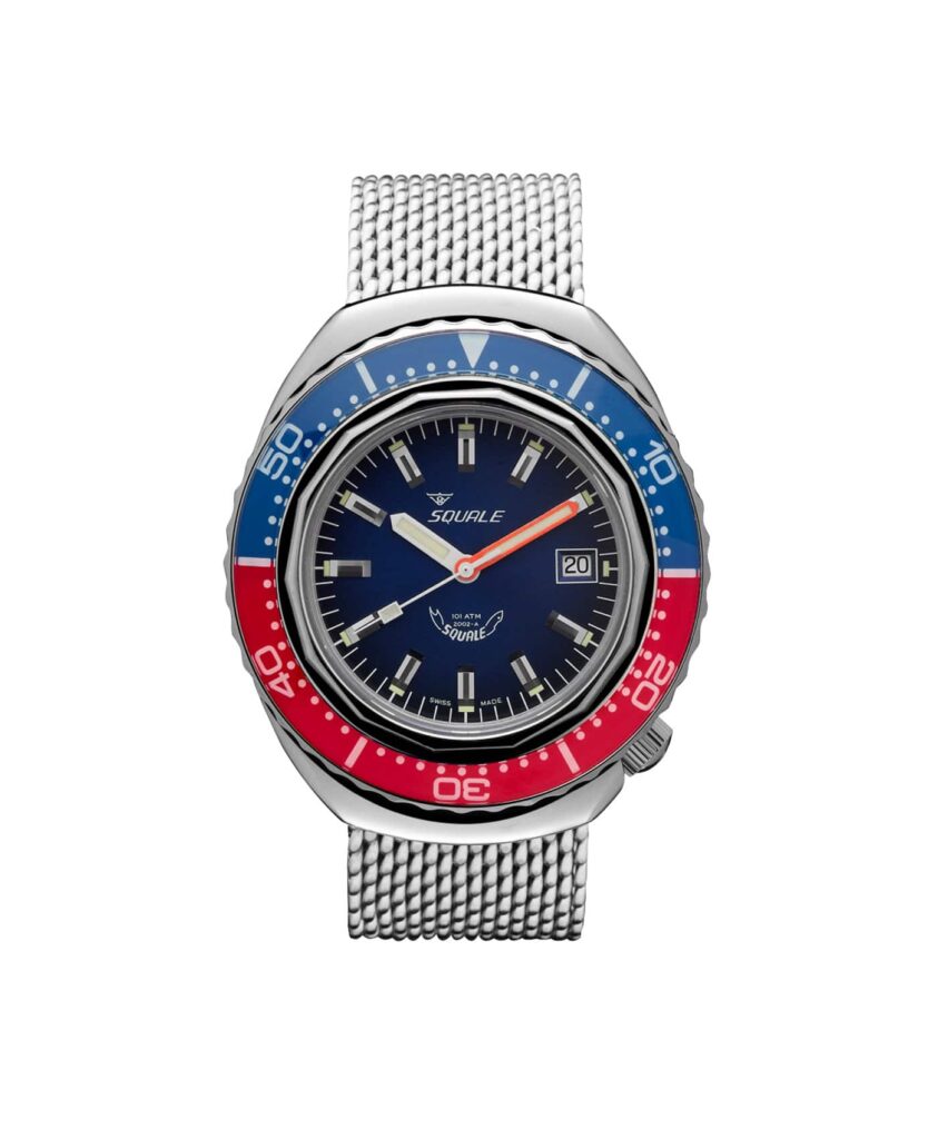 Squale 2002 101 Atmos Blue dial Blue red bezel_front