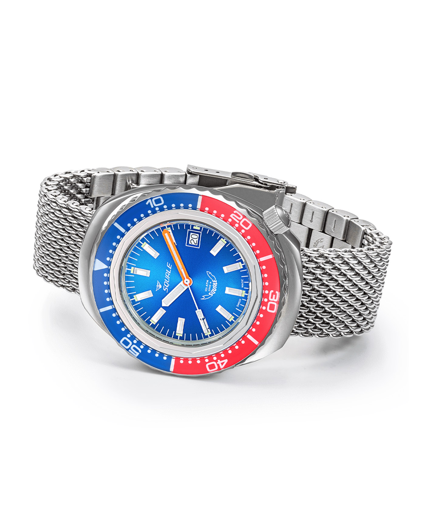 Squale-2002 Series-101 Atmos-Polished-Blue-dial-Blue-Red-bezel-side