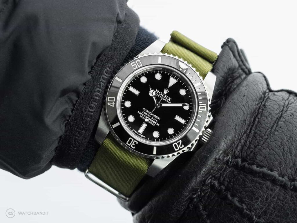 Rolex Submariner-Green NATO strap-Wrist shot