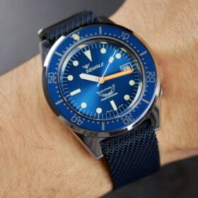 Squale 1521 blue paired with a black/blue adjustable single-pass NATO strap by WATCHBANDIT