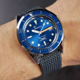 Squale 1521 blue paired with a grey perlon strap by WATCHBANDIT