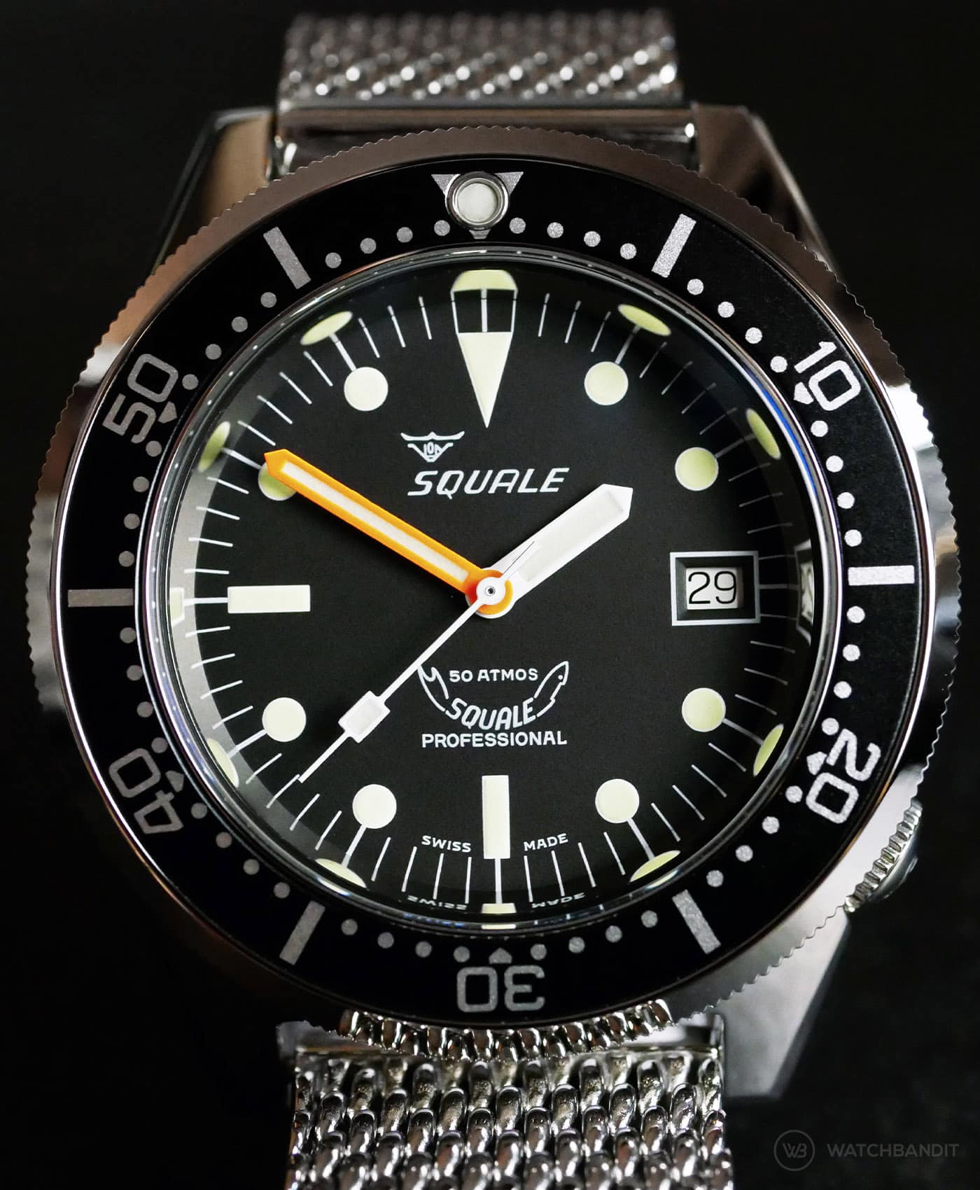 Squale - 1521 Series - 026A Polished Black - Dial Close up-min