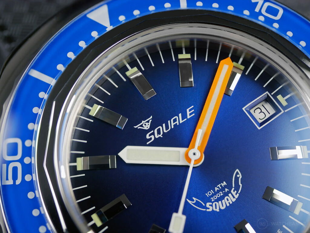 Squale-2002 Series-101 Atmos Polished Blue-Blue Dial-Close Up