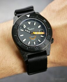 Squale Forged Carbon Orange paired with a Premium Nato Strap Black – Black/PVD | WB Original