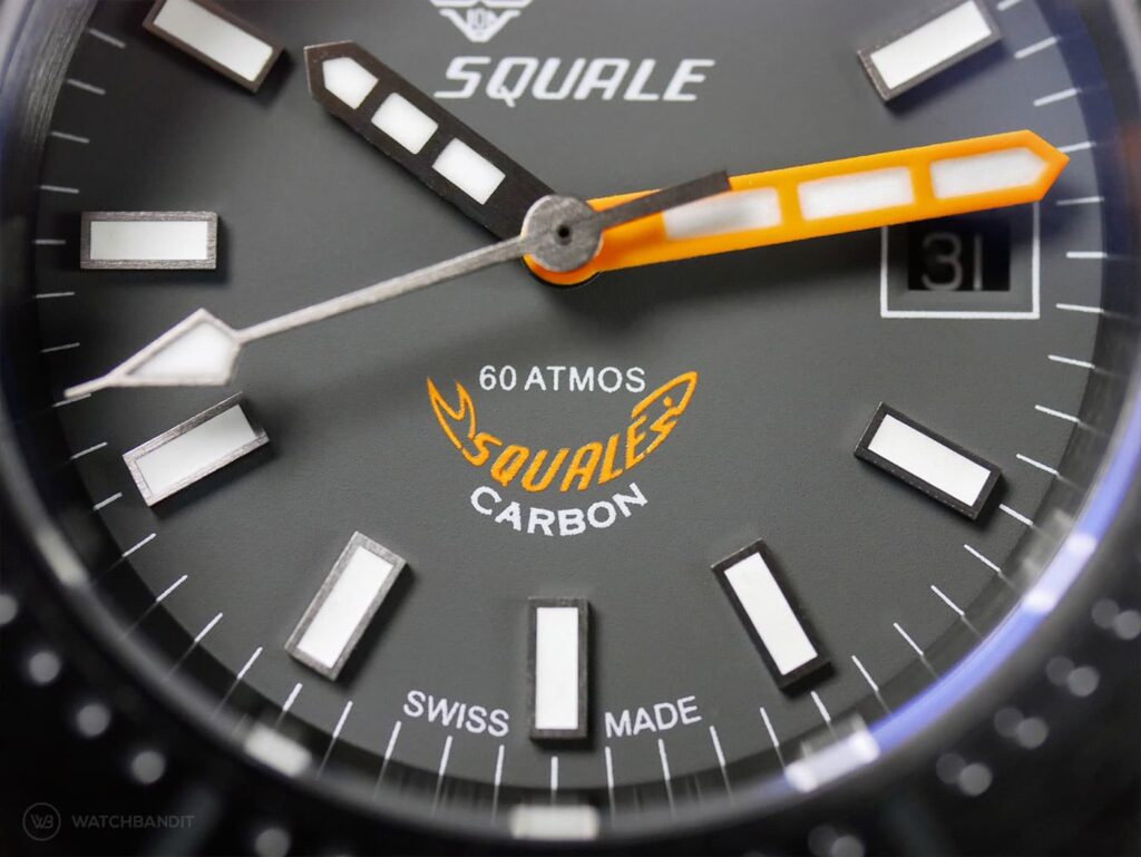 Squale Carbon watch dial close up macro