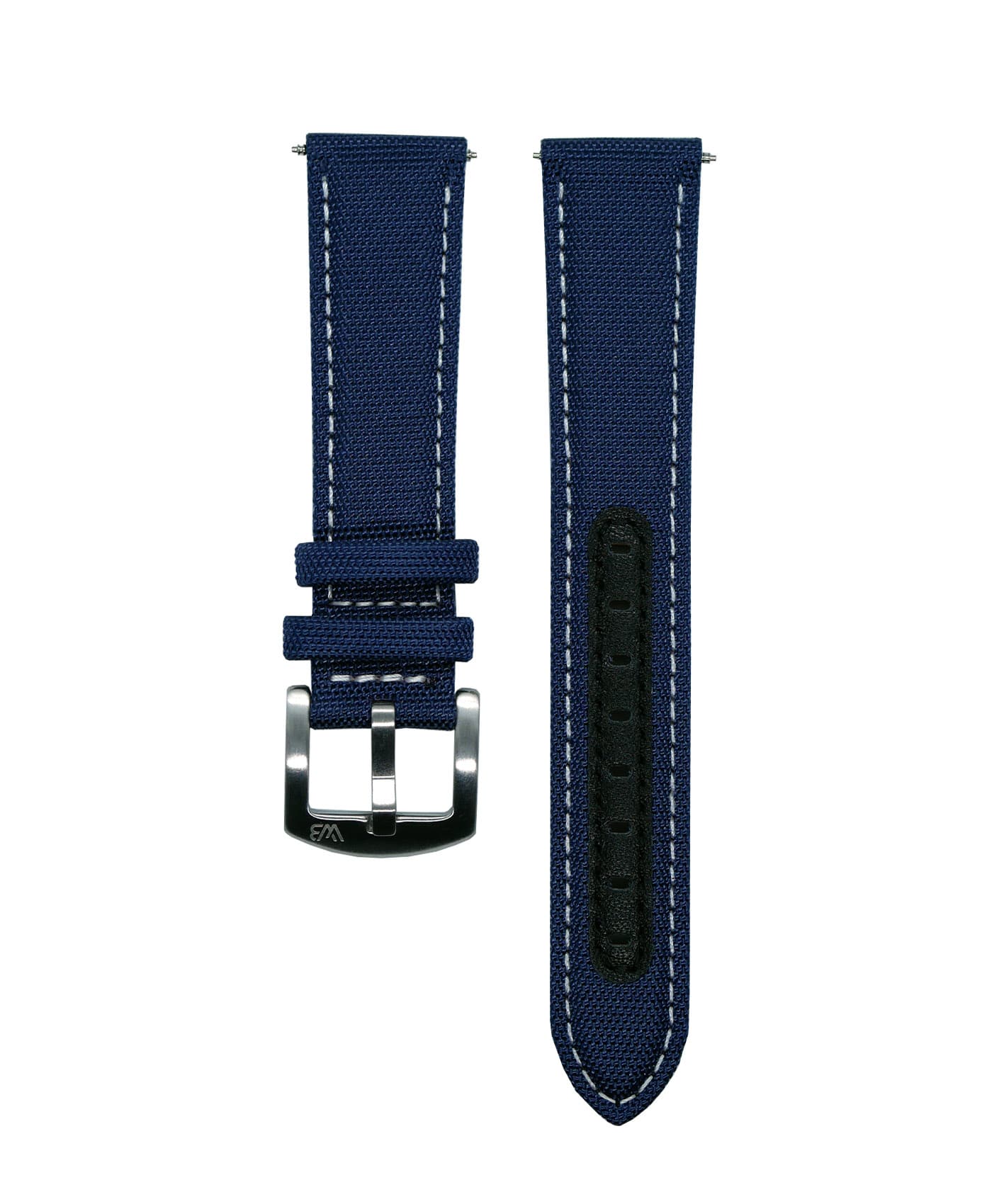 Premium Sailcloth Watch Strap-Blue-White-Stitches_front-min