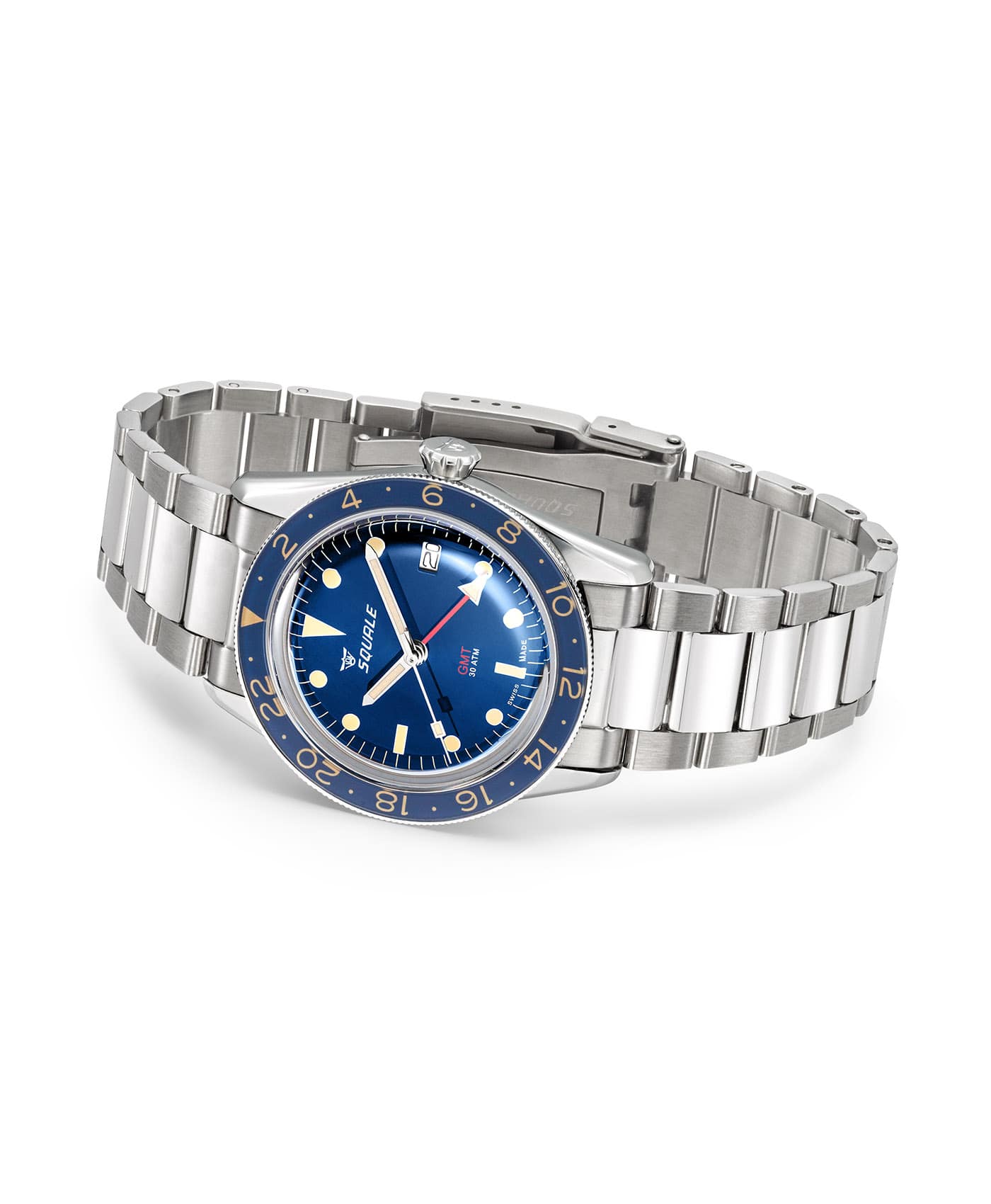 Squale - SUB 39 - GMT Vintage - Blue - Metal Bracelet lying-min
