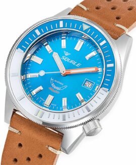 Squale - Matic - Light Blue - 60 ATM - Leather Strap-close up-min