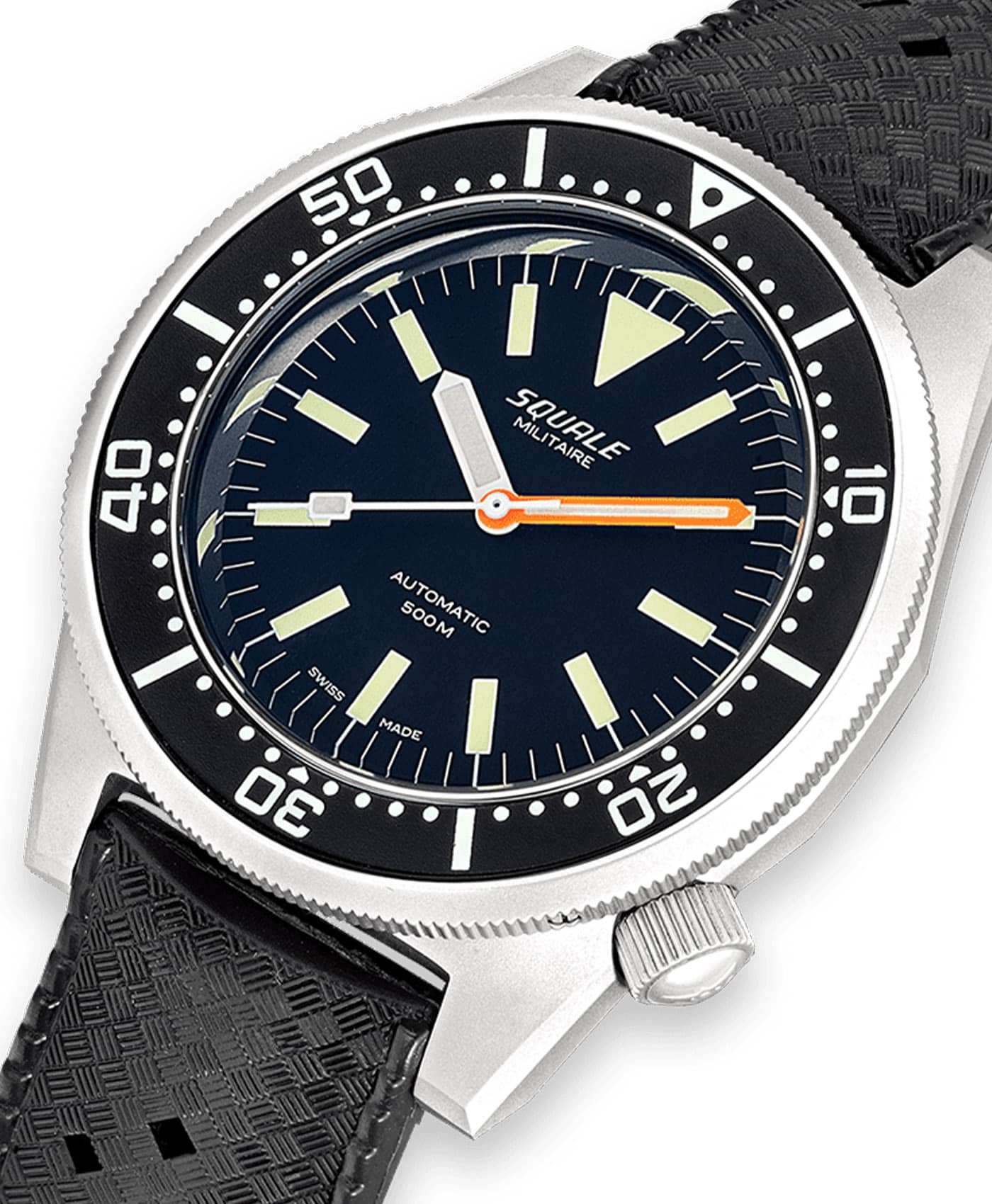 Squale - 1521 Black Militaire - Blasted - Rubber - 1521MILBL.HT-close up-min