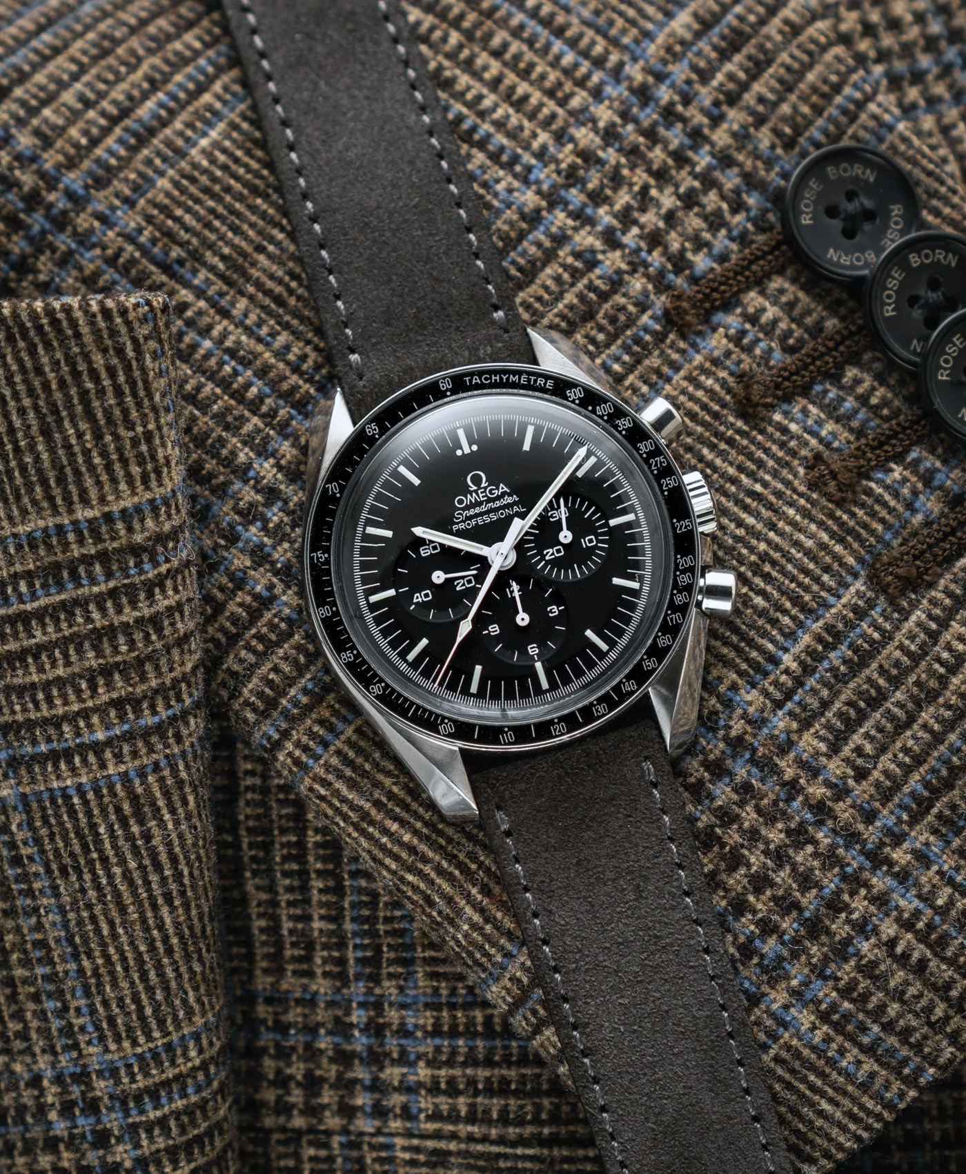 Wristporn-Dark Grey-Suede-Leather-Watch Strap-omega-speedmaster