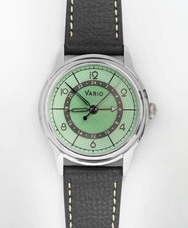 Vario - Empire Seasons True GMT - Spring Green Automatic Dress Watch - Oynx Black Leather & Metal Bracelet-min