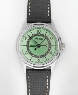 Vario - Empire Seasons True GMT - Spring Green Automatic Dress Watch - Oynx  Black Leather & Metal Bracelet