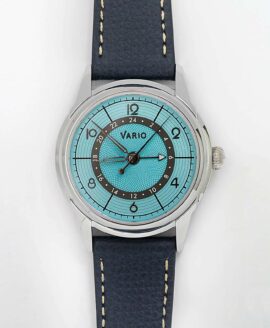 Vario - Empire Seasons True GMT - Summer Blue Automatic Dress Watch - Royal Blue Leather & Metal Bracelet-min