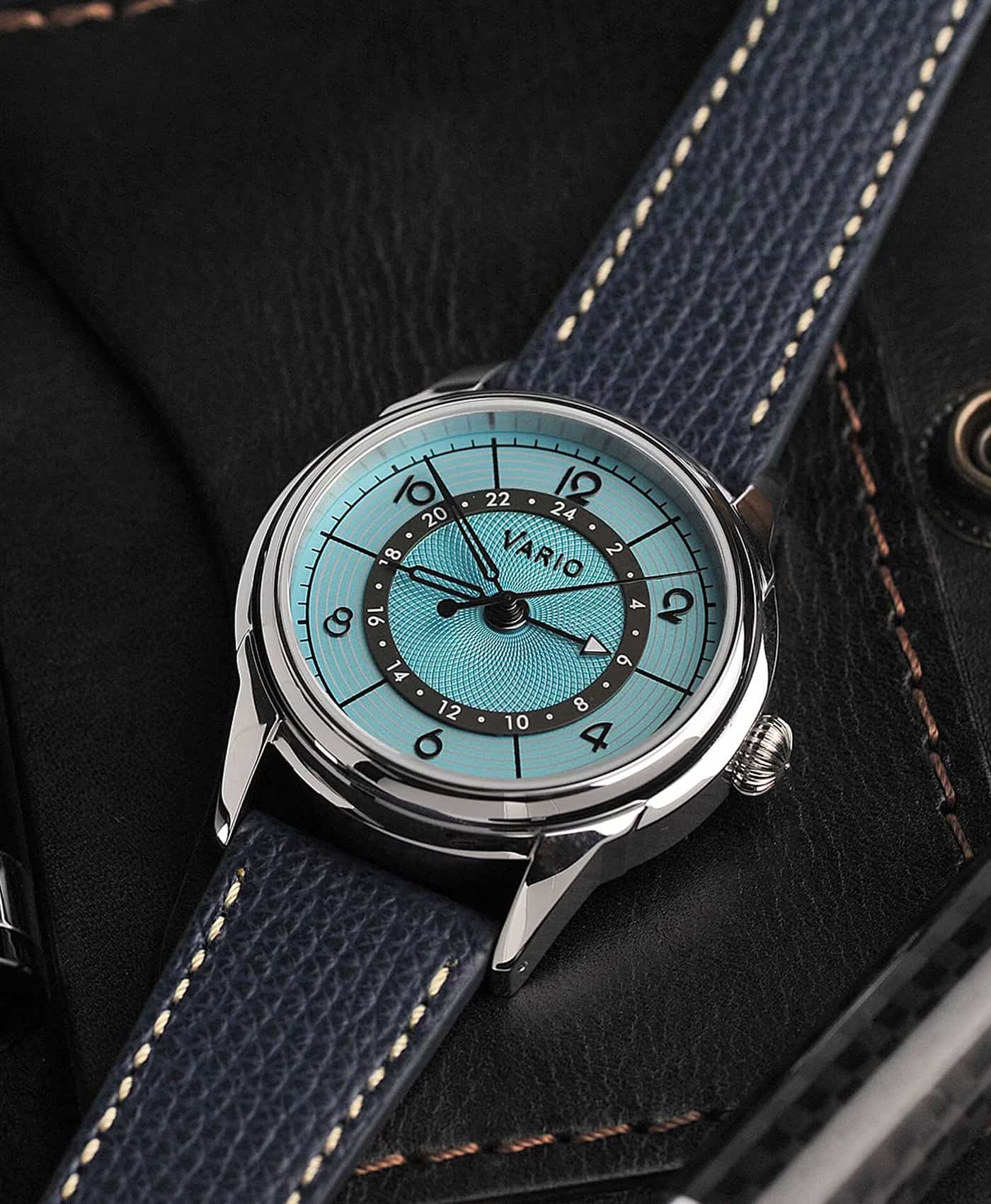Vario - Empire Seasons True GMT - Summer Blue Automatic Dress Watch - Royal Blue Leather-min