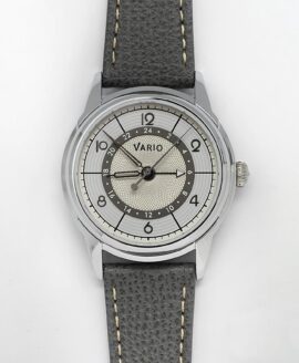 Vario - Empire Seasons True GMT - Winter White Automatic Dress Watch - Pewter Grey Leather & Metal Bracelet-min