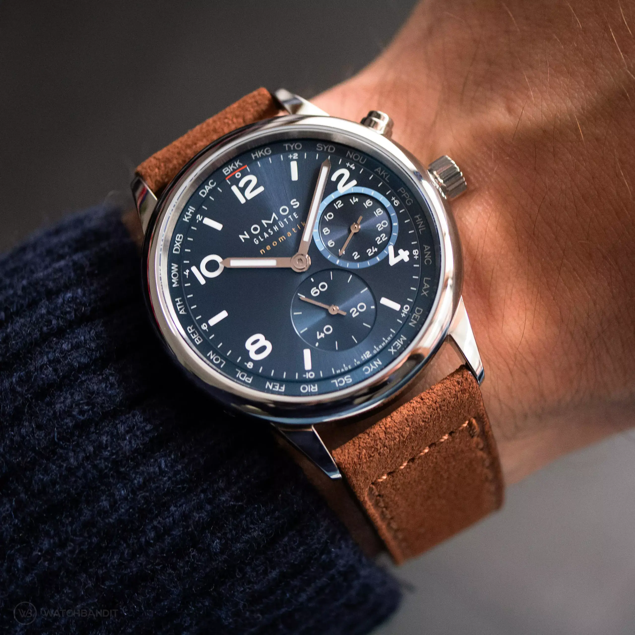 nomos-club-sport-neomatik-worldtimer-strapguide-brown-suede-leather-strap