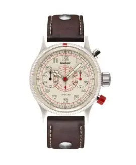 hanhart-pioneer-tachytele-antique-white-40-mm-dark brown leather