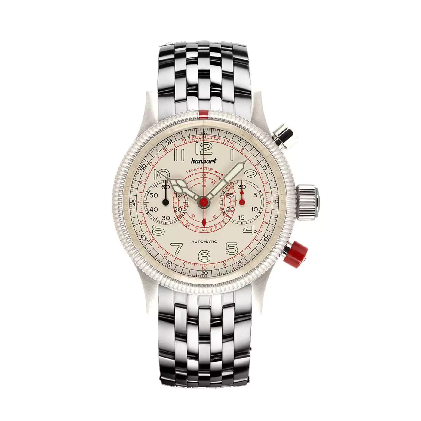 hanhart-pioneer-tachytele-antique-white-40-mm-metal-bracelet