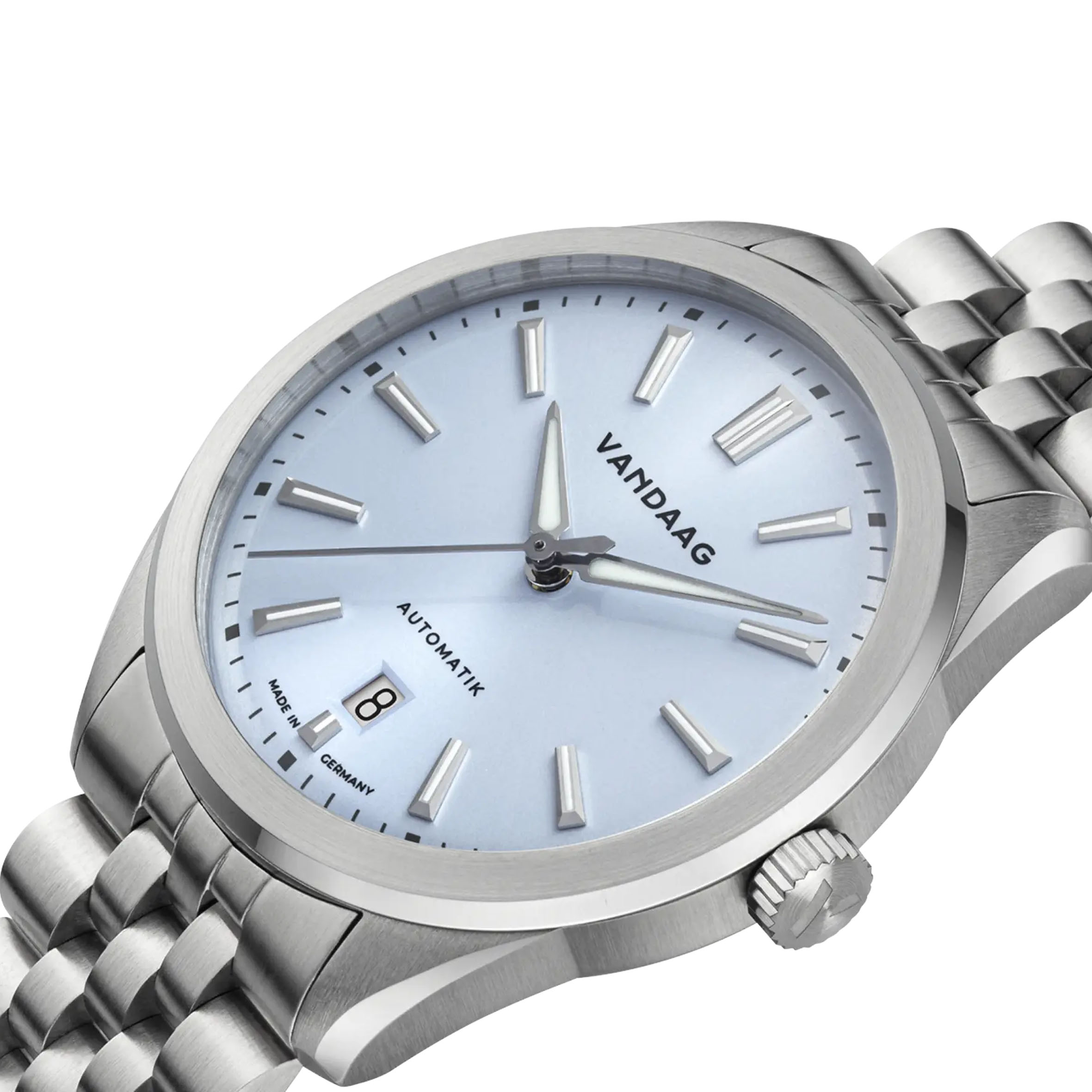 Vandaag - Baas - Polar - Steel Bracelet - White Date - close up Vandaag - Baas - Polar - Steel Bracelet - White Date - close up