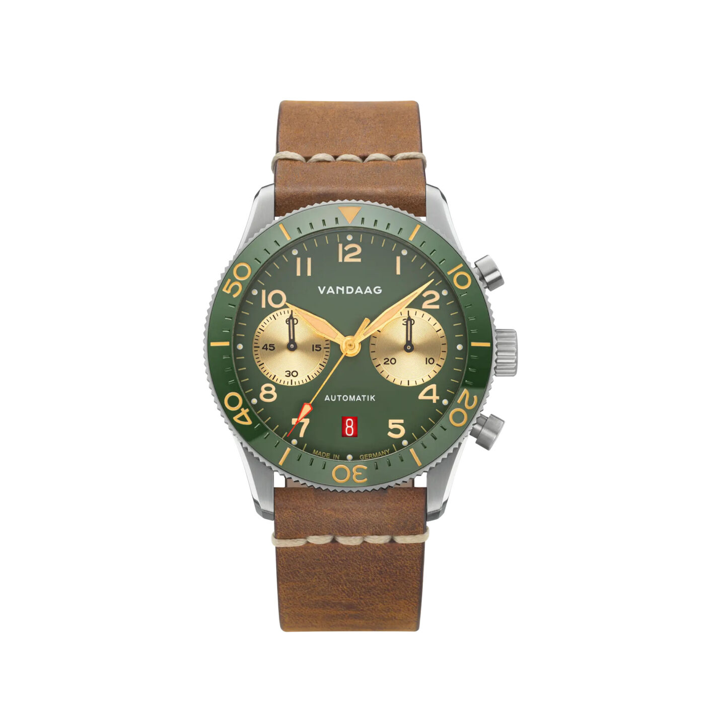 Vandaag - Schallmauer Automatik - Gold-Harmonie - Tweede Pelle Leather Strap Light Brown with White Stitching